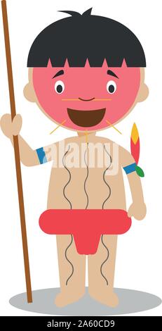 Character from Venezuela dressed in the traditional way as a Yanomami indigenous. Vector Illustration. Kids of the World Collection. Stock Vector