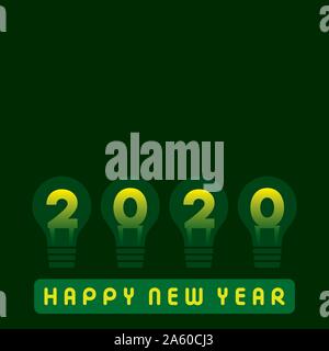 Happy new year 2020 card design, using bulb idea concept Stock Vector