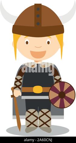 Character from Sweden, Norway or Scandinavia. Viking boy dressed in the traditional way Vector Illustration. Kids of the World Collection. Stock Vector