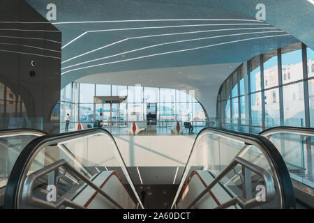 Inside the ground level of the Doha Metro station of Al Qassar, in the north of the city. Opened in May 2019 Stock Photo