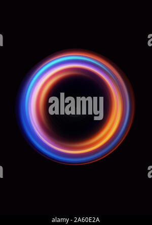 Luminous glowing swirling neon blue and orange energy flow tunnel. Stock Photo