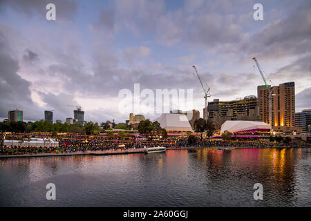 Adelaide, Australia - October 19, 2019: Elder Park fully packed with people during Moon Lantern Festival celebration at night Stock Photo