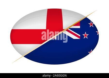 England versus New Zealand, concept for rugby tournament. Vector flags stylized Rugby ball. Stock Vector