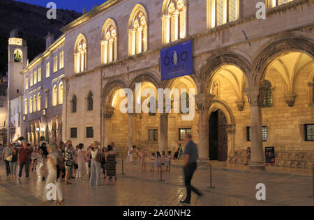Croatia, Dubrovnik, Rector's Palace, Bell Tower, people, nightlife, Stock Photo