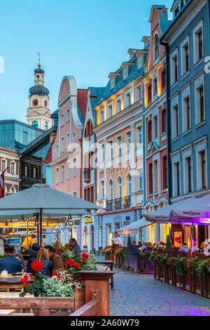 Restaurants at Night, Old Town, Riga, Latvia, Europe Stock Photo