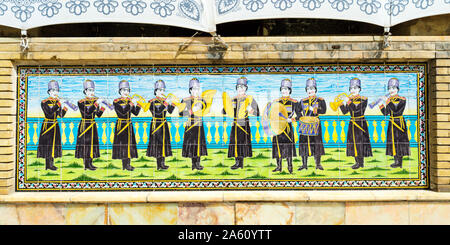 Golestan Palace, Shams al-Emareh, Ceramic Tiles representing a music band, Tehran, Islamic Republic of Iran, Middle East Stock Photo