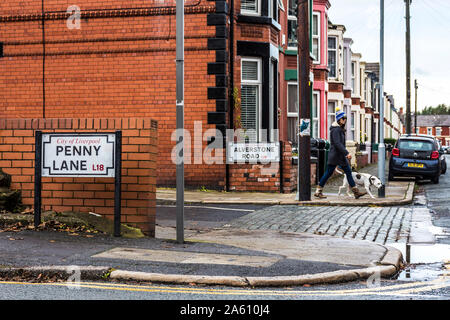 Penny Lane reflections, Liverpool, UK. The street made famous in The Beatles song. Suburban L18 Stock Photo