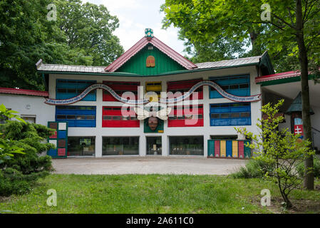 KRALOVA PRI SENCI, SLOVAKIA - JUNE 6, 2019: The Open-Air Museum of bee Keeping is interesting exhibition of beehives situated in the area of Vcelarska Stock Photo