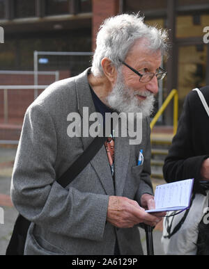 Extinction Rebellion activist John Lynes, 91, leaving Folkestone Magistrates' Court where he and others appeared for their part in the 'blockade' of the Port of Dover in September. PA Photo. Picture date: Wednesday October 23, 2019. During the demonstration protesters occupied one side of a dual carriageway at the busy Kent trade hub amid a heavy police presence. See PA story COURTS Protests. Photo credit should read: Kirsty O'Connor/PA Wire