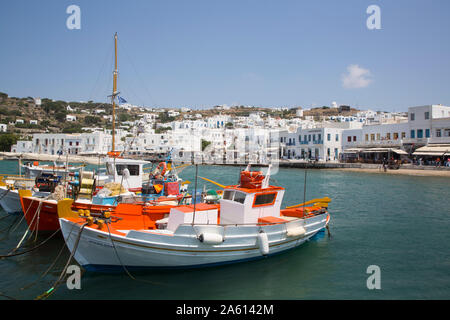 Fishing Boat, Mykonos Harbor, Mykonos Island, Cyclades Group, Greek Islands, Greece, Europe Stock Photo