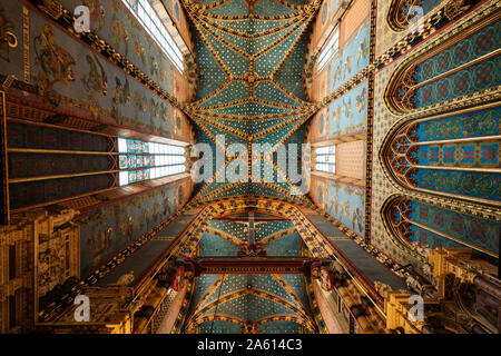 Interior of Saint Mary's Basilica (Bazylika Mariacka), UNESCO World Heritage Site, Krakow, Malopolskie, Poland, Europe Stock Photo