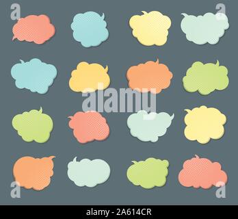 Collection of multicolored templates speech bubbles. Colored vector stickers in style of comics, pop art. Badges can be used for decoration of kids il Stock Vector