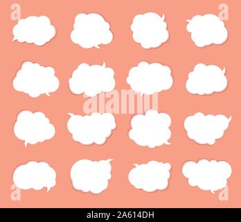 Collection of white templates speech bubbles. White vector stickers in style of comics, pop art. Badges can be used for decoration of kids illustratio Stock Vector