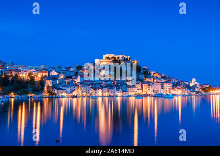St. Michael's Fortress and Sibenik Harbour, Sibenik, Dalmatian Coast, Croatia, Europe Stock Photo