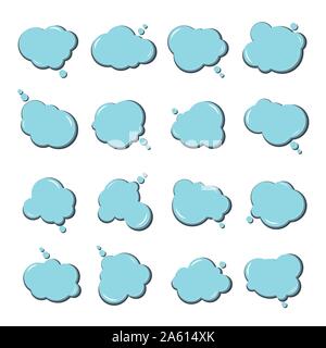 Collection of multicolored templates speech bubbles. Blue vector stickers in style of comics, pop art. Badges can be used for decoration of kids illus Stock Vector