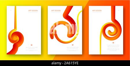 Creative colorful cover set. Trendy abstract design flyers with fluid yellow-orange gradient shapes. Banners with abstract curved forms Stock Vector