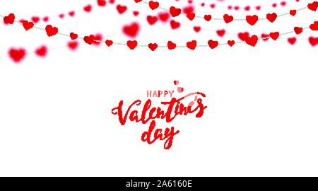 Valentines day greeting card. Garlands of red hearts Stock Vector