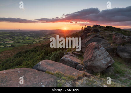 Sunset at The Roaches, Peak District National Park, Staffordshire, England, United Kingdom, Europe Stock Photo