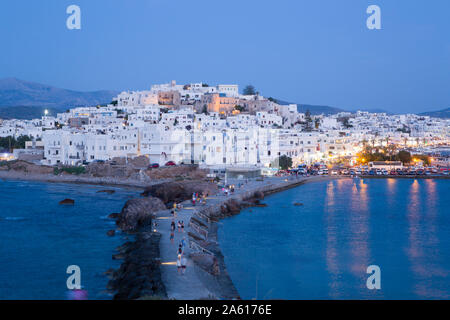 Hora (Old Town) with Causeway to the Temple of Apollo in the foreground, Naxos Island, Cyclades Group, Greek Islands, Greece, Europe Stock Photo