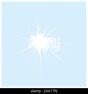 Broken Transparent Glass on White Background. Cracked Window. Bullet Hole witn Cracks. Crushed Texture Stock Vector