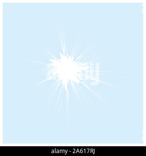 Broken Transparent Glass on White Background. Cracked Window. Bullet Hole witn Cracks. Crushed Texture Stock Photo