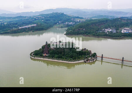 Chongqing. 22nd Oct, 2019. Aerial photo taken on Oct. 22, 2019 shows the scenery of Shibaozhai in Zhongxian County, southwest China's Chongqing. Credit: Liu Chan/Xinhua/Alamy Live News Stock Photo