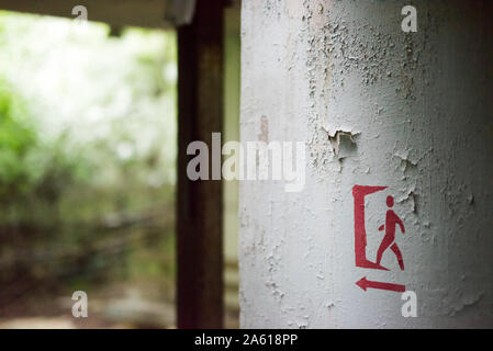 Sign on a door in abandoned swimming pool in Pripyat school, Chernobyl, Ukraine Stock Photo