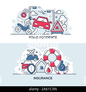 Road accidents and insurance service banner template Stock Vector