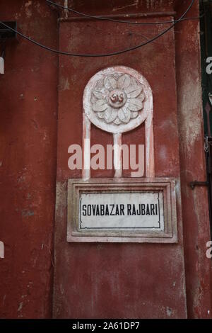 Shobhabazar Royal Palace (Gopinath Bari) singage. 36 Raja Nabakrishna Street. Kolkata, West Bengal, India. Stock Photo