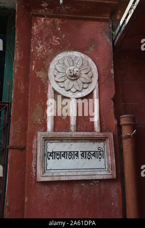 Shobhabazar Royal Palace (Gopinath Bari) singage. 36 Raja Nabakrishna Street. Kolkata, West Bengal, India. Stock Photo