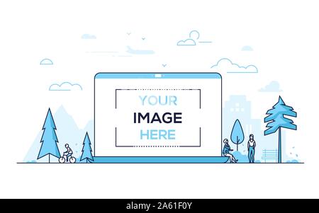 City park - modern thin line design style vector illustration Stock Vector