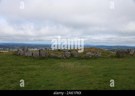 Town of Oldcastle seen from the hill of Loughcrew Cairns Neolithic passage tombs, County Meath, Republic of Ireland Stock Photo