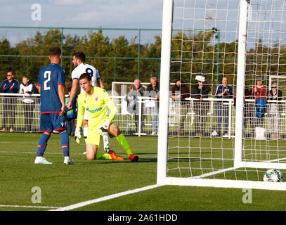 ENFIELD, ENGLAND. OCTOBER 22: Troy Parrott of Tottenham Hotspur scores during UAFA Youth League between Tottenham Hotspur and Crvena zvezda ( Red Star Stock Photo