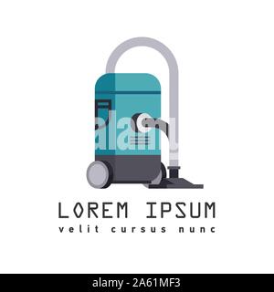 Vector flat icon - illustration of vacuum cleaner icon isolated on white background with typography block. Logo of household vacuum cleaner. Stock Vector