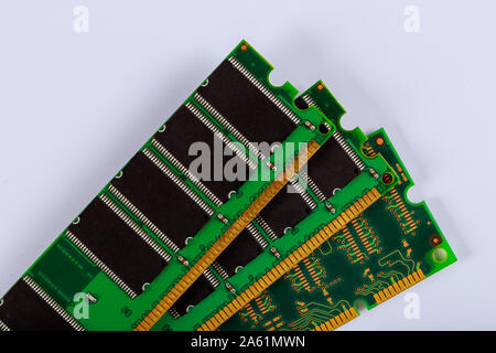 Upgrading your pc with new RAM memory isolated on white background modern part of PC in detail view. Stock Photo