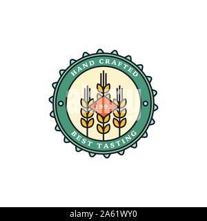 Set of linear brewery logos. Labels with spikelets of wheat. Vintage craft beer retro design elements, emblems, symbols, and icons or pub labels, badg Stock Vector