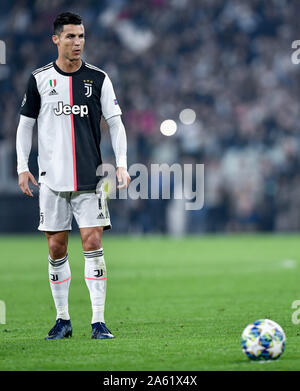 Turin - Oct 22, 2019: Cristiano Ronaldo 7 portrait. Juventus