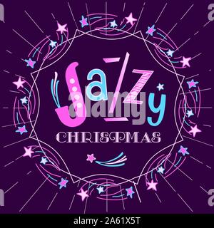 Jazzy Christmas holiday music fest hand drawn flat vector Stock Vector