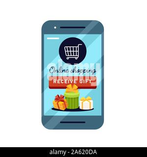 Vector illustration shopping online with phone credit card. Business conceptual illustration. Profitable online shopping Stock Vector