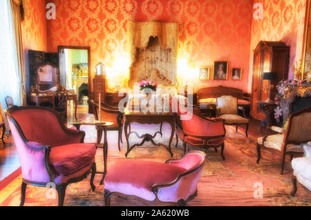 Newport, Rhode Island. November 26, 2017.  An interior gilded sitting room at the historic Marble house in Newport Rhode island decorated for christma Stock Photo