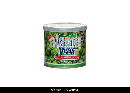 Hot Wasabi peas on isolated white background Stock Photo