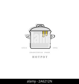 Cooking class linear design element, kitchen emblem, symbol, icon or food cooking label. Hotpot icon. Pan Stock Vector