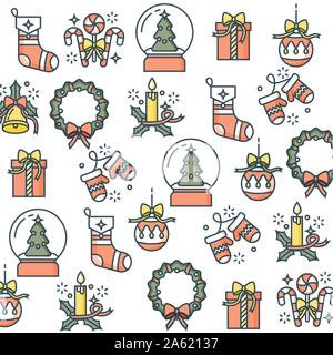 Vector linear design Christmas greetings elements on white background. Winter holidays design elements. Doodle. Christmas pattern Stock Vector