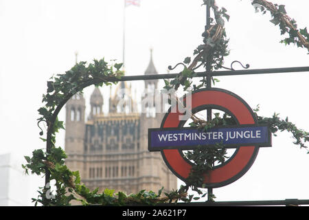 London, UK - 23 October 2019. Westminster underground station has been renamed Westminster Jungle as part of a promotion by The Times and Sunday Times to reflect the political atmosphere and Brexit impasse encountered by politicians in Parliament Credit: amer ghazzal/Alamy Live News Stock Photo