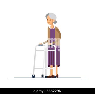 Grandmother walking with a walker. Vector illustration in a flat style Stock Vector