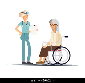 Woman helps elderly patient with a walker illustration Stock Vector ...