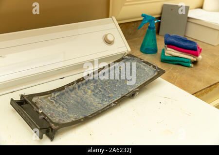 Dirty lint screen from clothes dryer Stock Photo