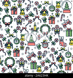 Vector linear design Christmas greetings elements on white background. Winter holidays design elements. Doodle. Christmas pattern Stock Vector