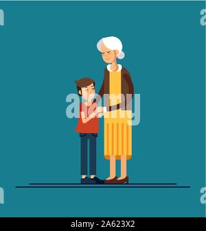 Grandson hugging his grandmother. Vector illustration of a flat design Stock Vector