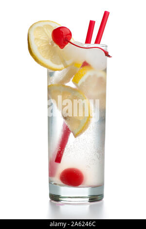 Gin Fizz with two red straws isolated on white background Stock Photo